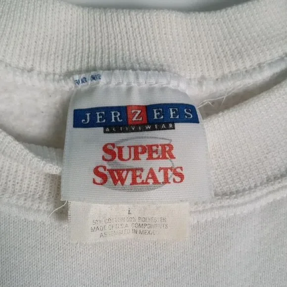 Vtg Jerzees Womens Sweatshirt Embroidered Hummingbird Flowers White Sz L Granny - Picture 4 of 6